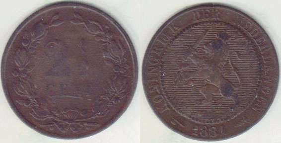1881 Netherlands 2 1/2 Cent A005459